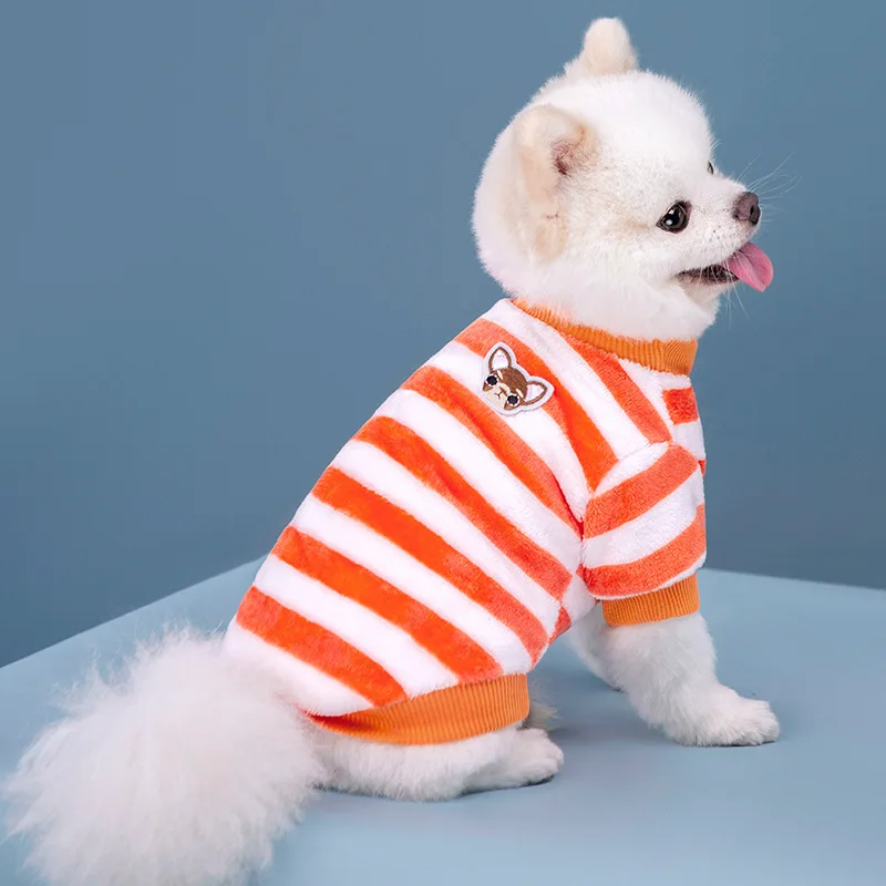 줄무늬 패턴 애완동물 하의 셔츠 소형견 옷 다양한 색상의 후드티 두꺼운 플리스 스웨터 고양이와 강아지 옷