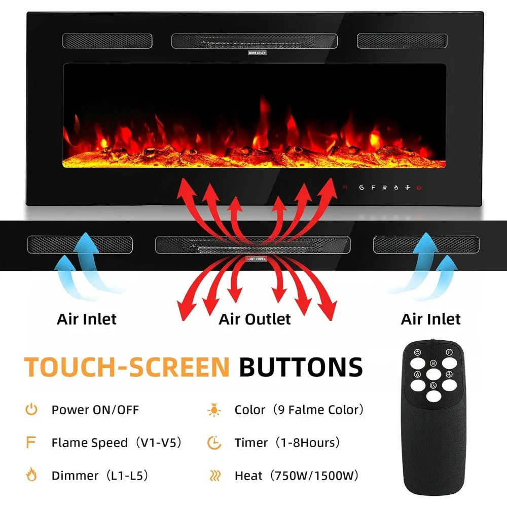Electric Fireplace Inserts Wall Fireplace Electric with Remote Control Electric Fireplace Wall Mounted Recessed with Fake Log 2