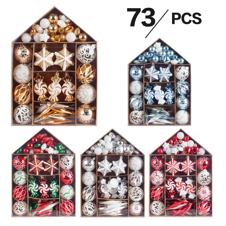 

73pcs Christmas Decorations House Painted Christmas Ball Set Gift Bag Christmas Tree Hanging