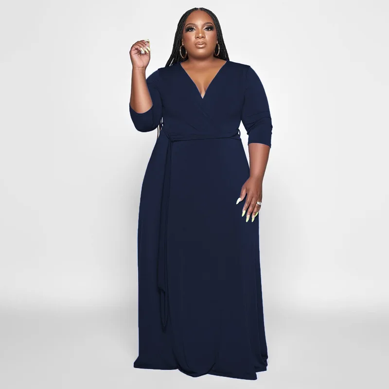 Plus Size Dresses For Women Elegant Long Sleeve Party Dress 2022 Autumn Plain Outfit Evening Gown Luxury Vestidos Wholesale