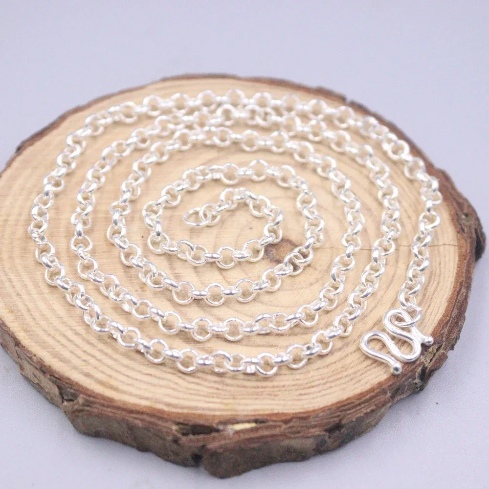 

Real Silver 999 Necklace For Women Sweater Chain 3.5mmW Retro Silver Jewelry Chain Silver Necklace 55cm