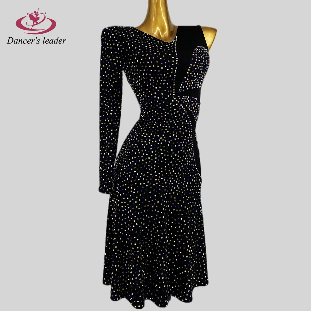 

Платье для латиноамериканских танцев, высококлассное платье с рукавом до локтя, со сверкающими стразами и звездами, профессиональная одежда для сцены ча-танго