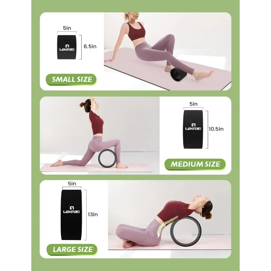 Yoga Wheel Set for Back Pain, 3 Pack Stretching Back Roller Wheel with Yoga Strap & Resistance Band, Great for Improving Flexibi
