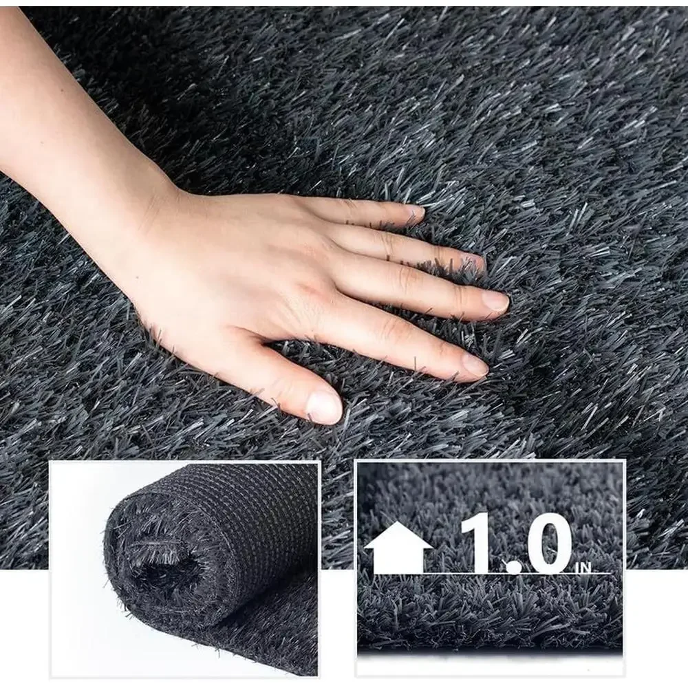 High Density Artificial Turf Grey & Black 5FTX10FT Self Draining/Rubber Backing Indoor/Outdoor Grass Rug