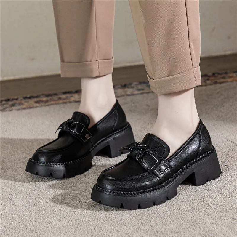 Loafers Women's Genuine Leather 2024 Spring New Women's Heightened British Style Small Leather Shoes Casual Versatilesingleshoes