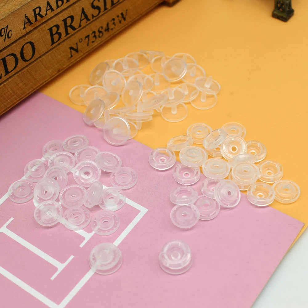 50세트/로트 T5 스냅 버튼 12mm 투명 플라스틱 스냅 버튼 패스너 프레스 스터드 의류 클립 의류 액세서리