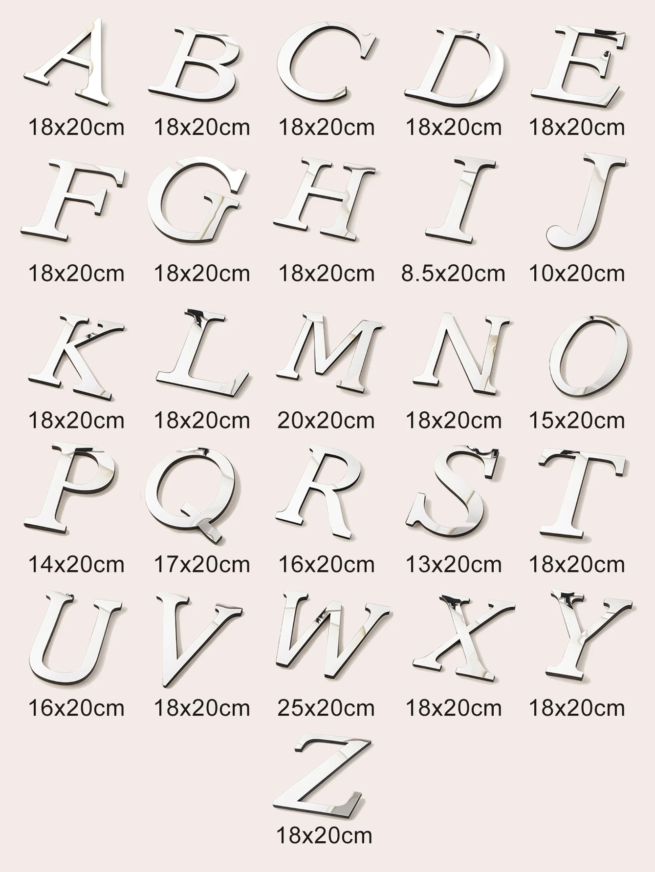 Description Picture 2 of item20cm English Alphabet Acrylic 3D Wall Sticker Home Decor Peel & Stick Wallpaper For Celebration Wedding Mirror Poster Big Size