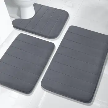 Tappetini da bagno in memory foam da 3 pezzi Set 40x60CM 50X80CM Tappeti da bagno rettangolari e a forma di U Tappetini da toilette morbidi antiscivolo per assorbimento d'acqua 1