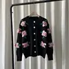 Casual Sweater Female 2023 Cardigan Women Sweater Loose Outer Coat Long Sleeve 3D Flower Round Neck Knitted Cardigan Female 1