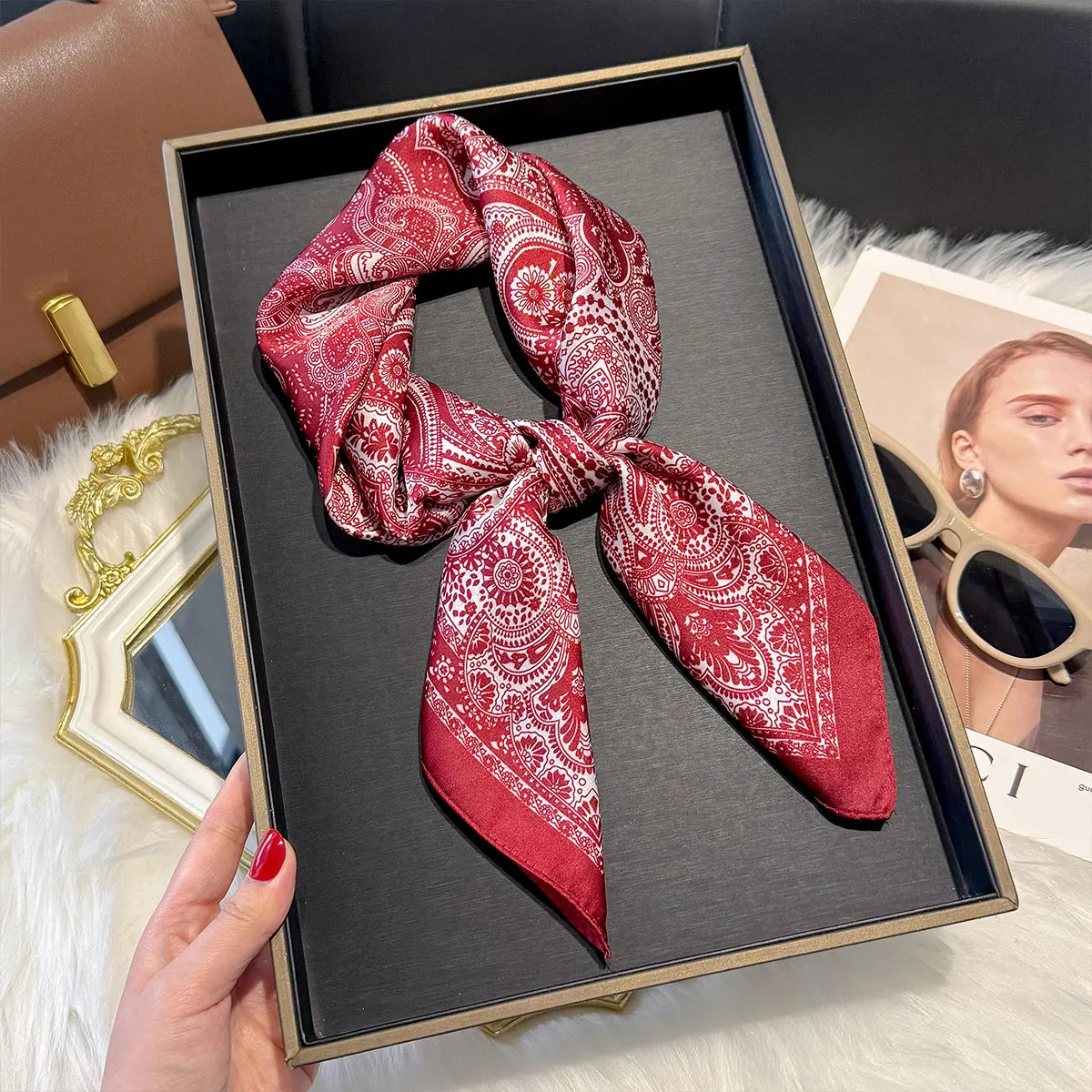 Spring and Autumn NEW Paisley Square Scarf Women Satin Shawl Wrap Hijab Female Hair Luxury Headkerchief Sun Protection Bandana