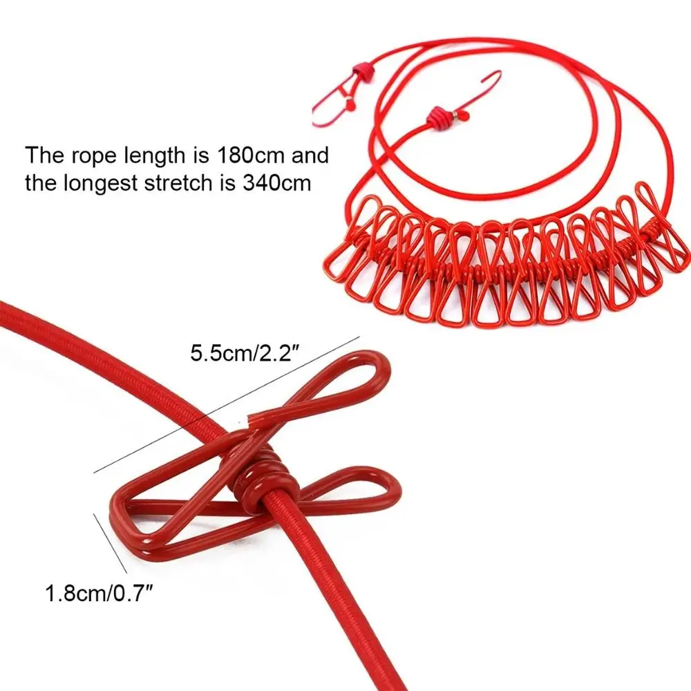 1Pcs New With 12 Clips Clothing Clothesline Retractable Windproof Cloth Hanging Line Portable Elastic Drying Rack For Outdoor 5