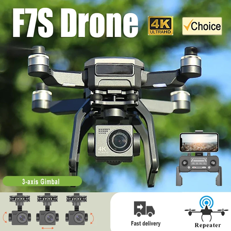 F7s/F7 드론, 4k HD 카메라, GPS Eis 전자 안정화 짐벌 헬리콥터, 5G 리피터, 3km 이미지 변속기 쿼드콥터, 신제품