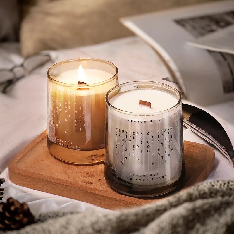 Transparent Glass Wood Wick Scented Candle Home Candleessential Oil Advanced Candle Travel Souvenir Aromatherapy Candlelight
