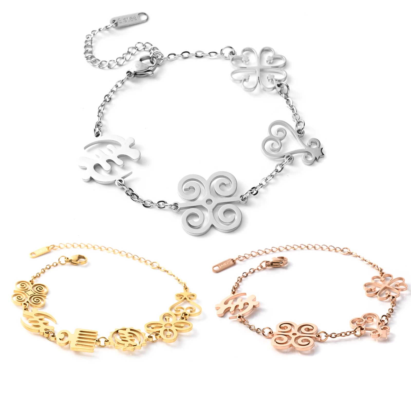 Custom Adinkra Charms Bracelet 18k Gold Plated Stainless Steel Gye