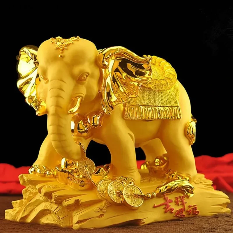 

Auspicious Fortune Feng Shui Golden Elephant Decoration Lucky Elephant Doll Sculpture Gift Desktop Decoration Furnishing Crafts