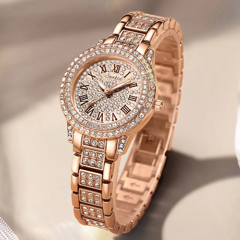 2023 Sunkta Luxury Women Watch Stainless Steel Quartz Watch  Crystal Fashion Casual Wrist Watches Rhinestone Relogio Feminino