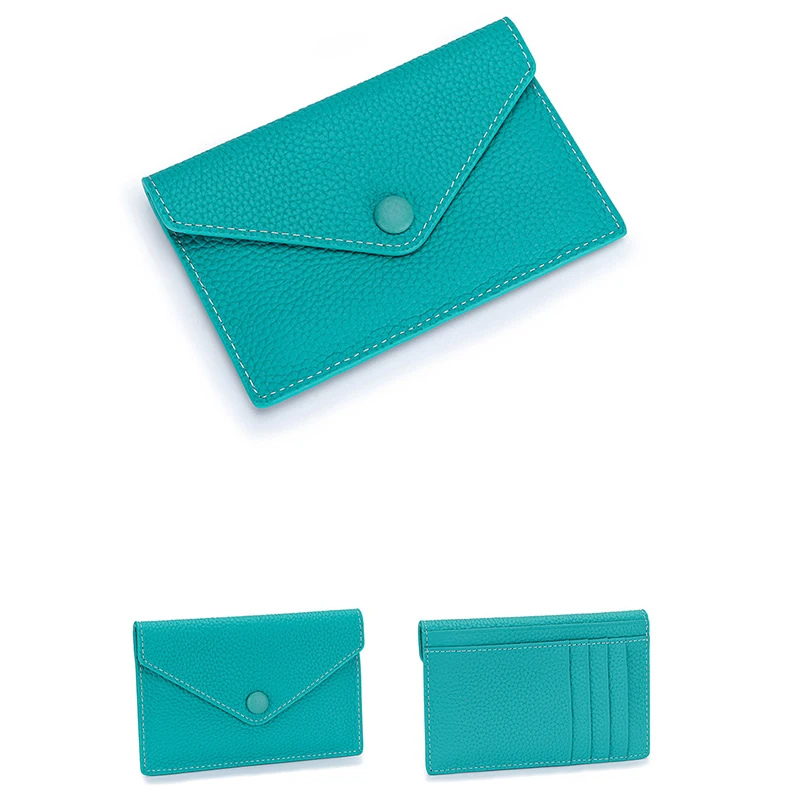 Top Layer Cowhide Wallet Lychee Patterned Multi Card Slot Zero Wallet for Men and Women Simple Envelope Design Mini Card Holder