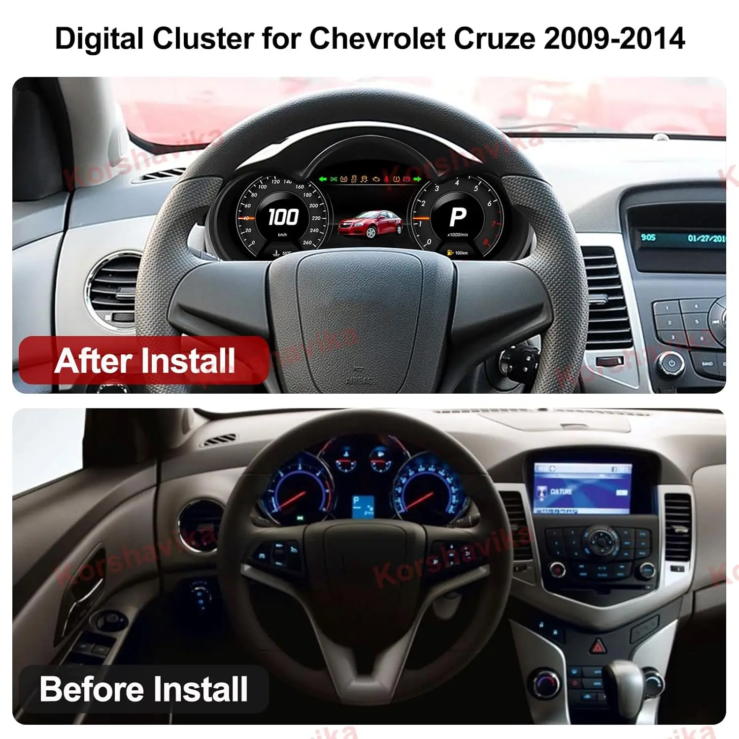 Panel de Instrumentos LCD de 12.3 Pulgadas para Chevrolet Cruze 2009-2014, Velocímetro Digital para Automóvil, Pantalla de Cabina Virtual 6