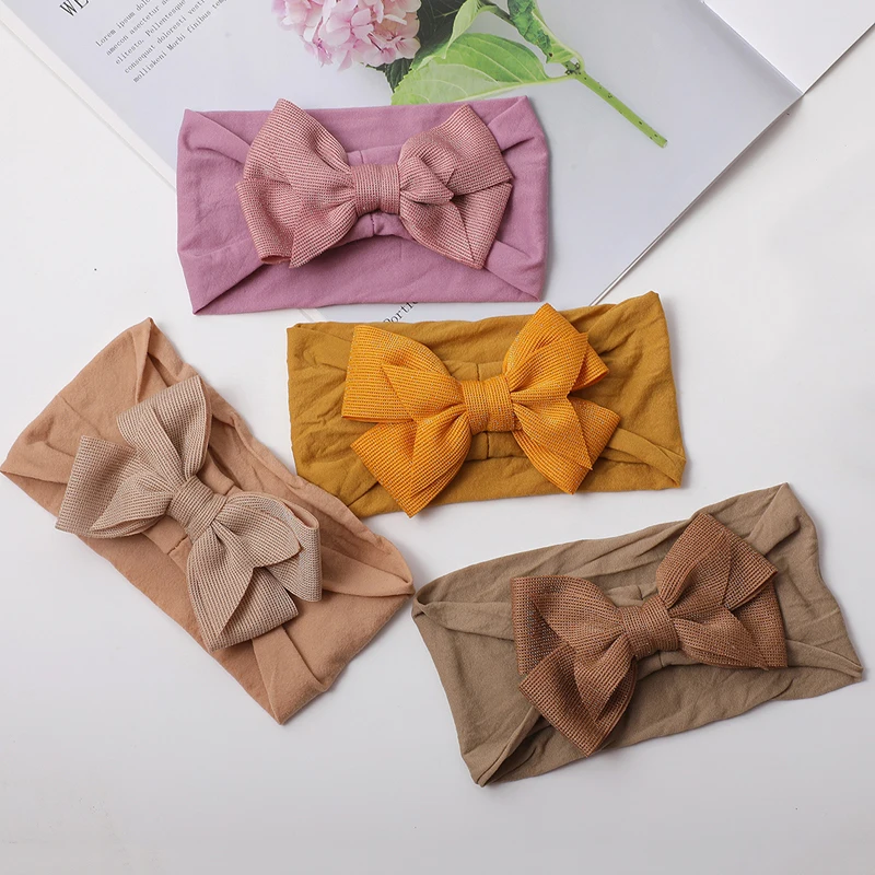 

Waffle Girl Bows Headband Baby Elastic Hair Bands For Children Turban Kids Bandages Traceless Accessories Newborn Photography