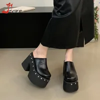 Women's Platform Sandals Black Gothic Closed Toe Chunky High Heels Slippers Rivet Slip On Y2k Punk Shoes Women Summer Size 41 42 - Image 2
