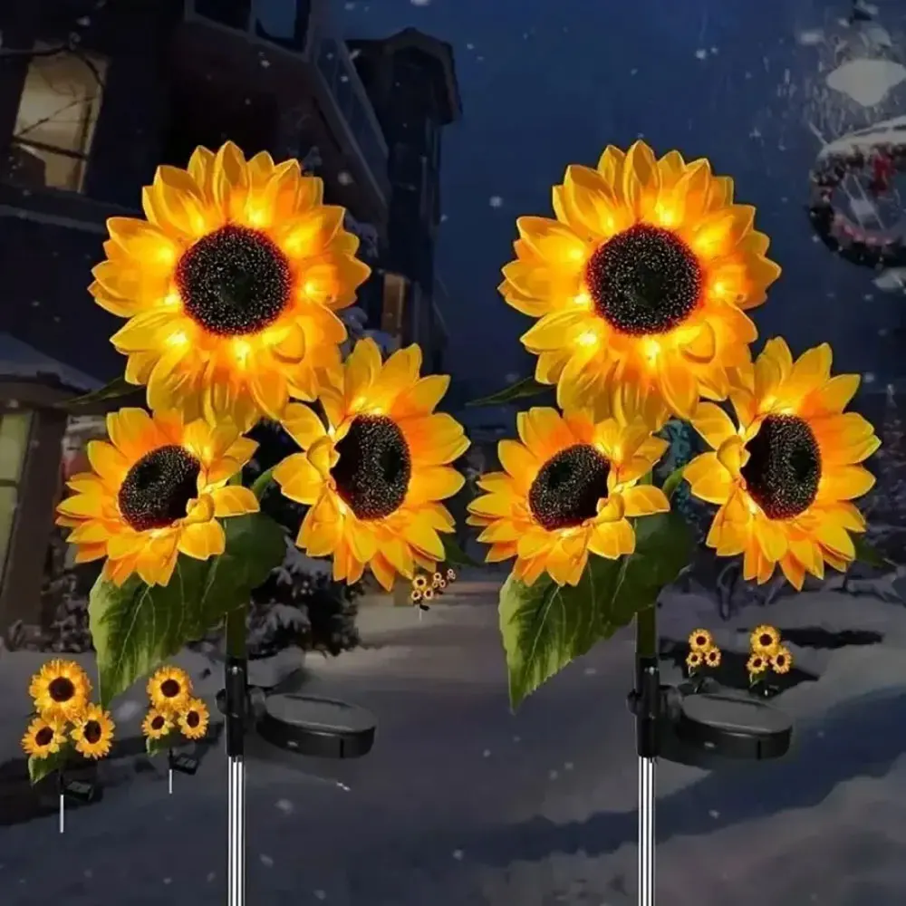 1PC Sunflower Solar Lights Outdoor Decor Sunflower Yellow Flower Lights Decorative Waterproof  Patio Lawn Garden Yard Pathway 3