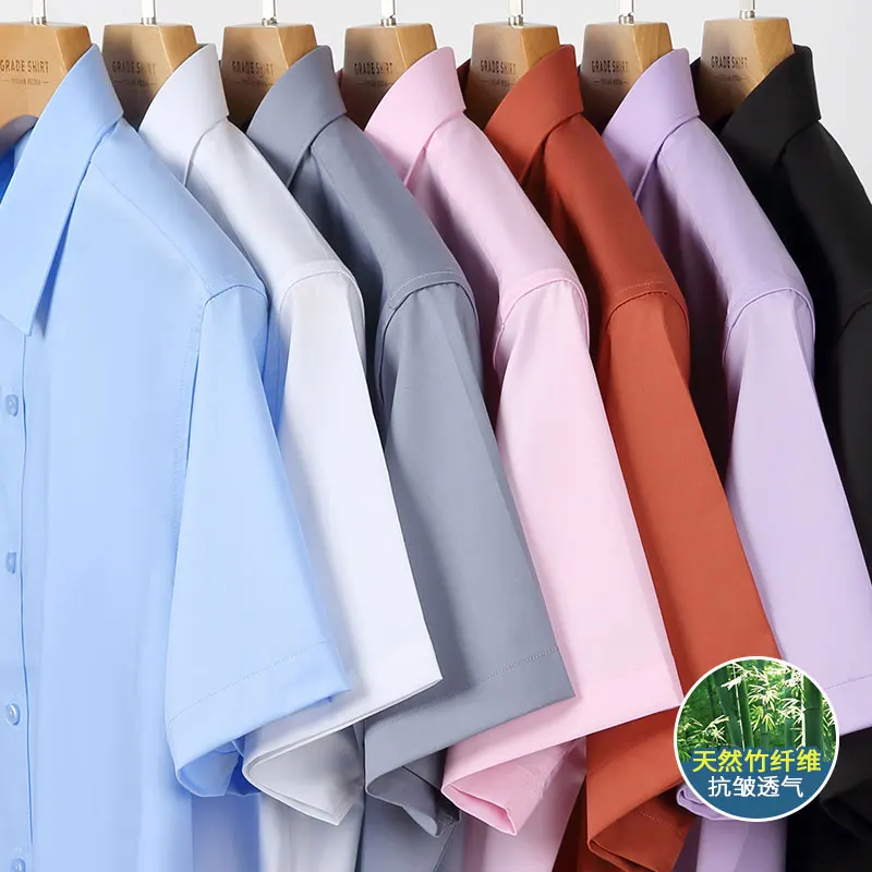 Camisa-el-stica-de-fibra-de-bamb-para-hombre-Top-de-manga-corta-de ...