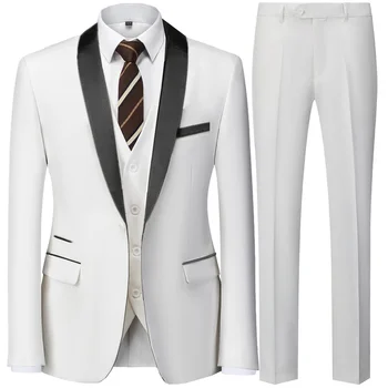 Black Men Autumn Wedding Party Three Pieces Set Large Size Male Blazer Coat Pants and Vest Fashion Slim Fit Suit 2