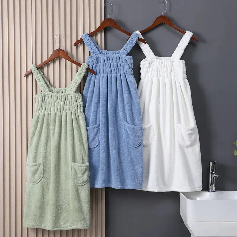 Women Wearable Bath Towel Wearable Towels Coral Fleece Women's Bath Skirt Absorbent Bath Skirt Shower Sauna Wear Towel Bathroom