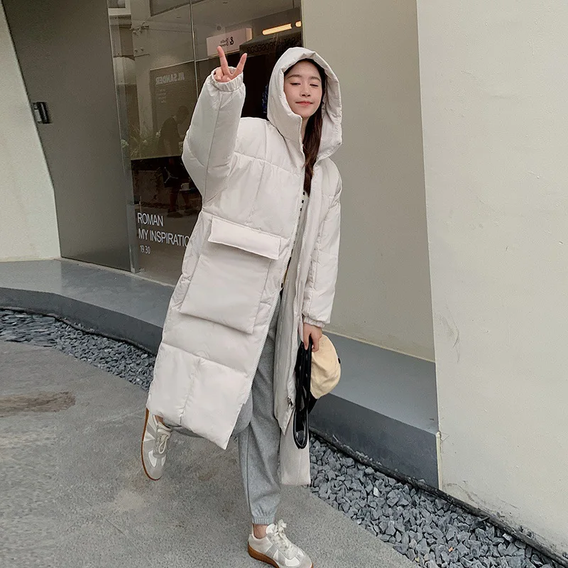 Women's Korean Version Loose Hooded Cotton Coat Winter Mid-length Student Thick Bread Jacket Cotton Jacket Knee-length Jacket