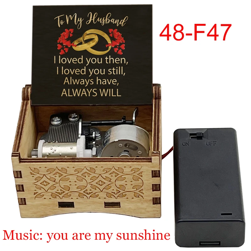 Automatic You Are My Sunshine Wooden Music Box Battery Holder Friends Wife Daughter Son Christmas New Year Gift music box