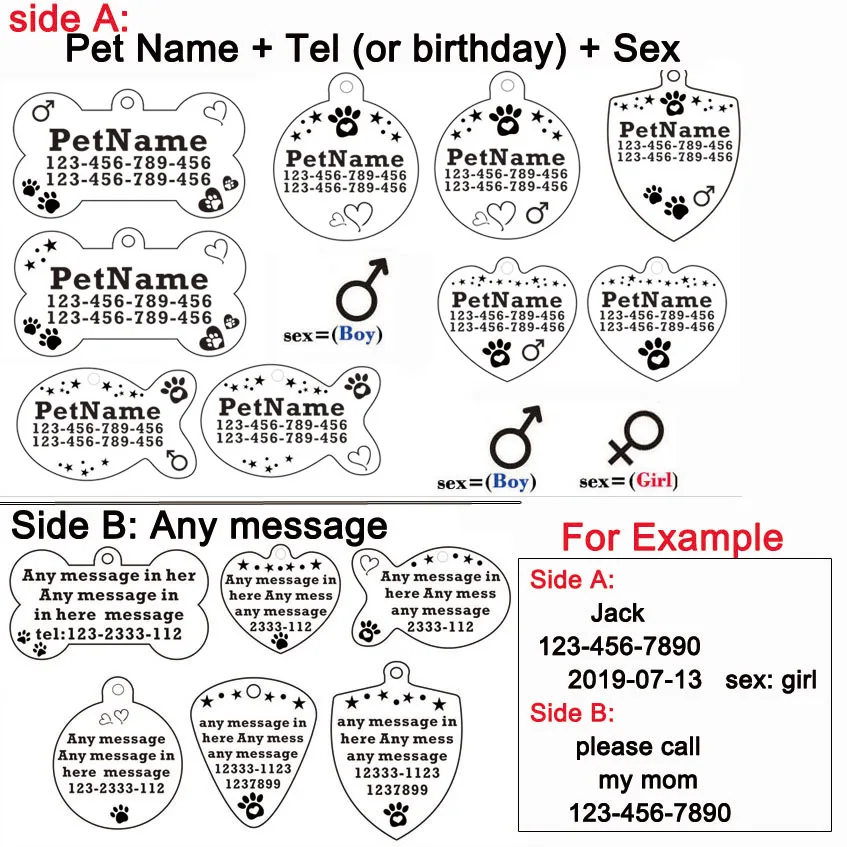 스테인레스 스틸 강아지 ID 태그, 강아지, 새끼 고양이, 반려동물 태그, 이름, 성별, 반려동물 용품, 제품, 무료 각인, 목걸이 액세서리