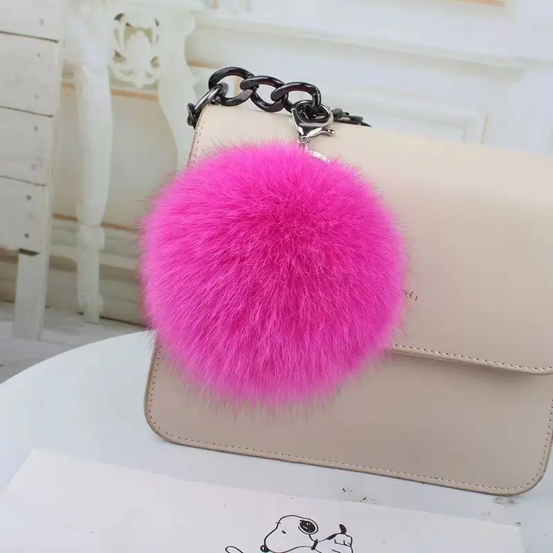 12cm/9cm 큰 크기 푹신한 진짜 여우 모피 공 PomPom 모피 키 체인 금속 반지 펜던트 가방 여성을위한 매력 F314