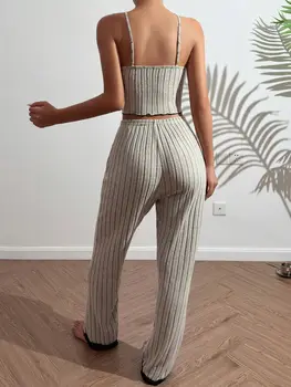 Home service gray love suspender vest pajamas Female can wear long pants two -piece suit 2