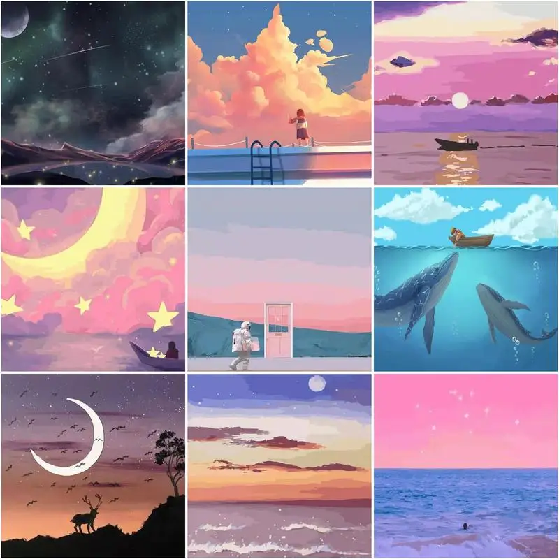 

CHENISTORY 20x20cm Frame Diy Painting By Numbers Colorful Lanscape Picture By Number Gift Handiwork Home Decor Easy For Kids