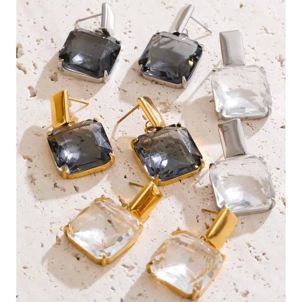 Yhpup Earrings Cubic Zirconia Drop High Quality Stainless Steel