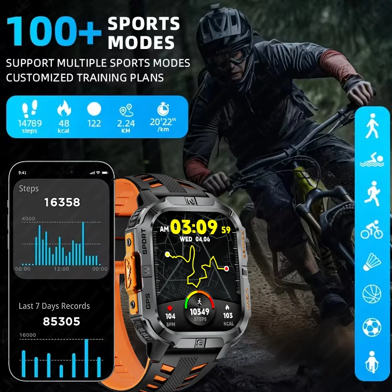 Neue professionelle GPS-Outdoor-Smartwatch für Herren mit Taschenlampe, Kompass, wasserdichtem Militär-Sport-Tracker und Bluetooth-Anruffunktion_voghion.com
