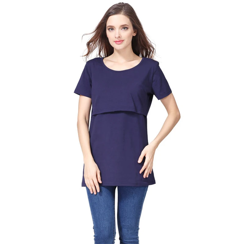 Mommy Nursing T-shirt Maternity Tops Breastfeeding Clothes Short Sleeve Cotton Shirt Lactation Blouse Big Size S-XXL 4