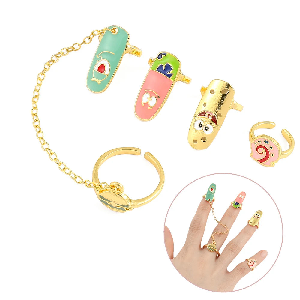 Cute Spongebob Squarepants Regolabile Hippie Gothic Nail Rings Packs For Women Jewelry Punk Creative Metal Irregolare Finger Anel