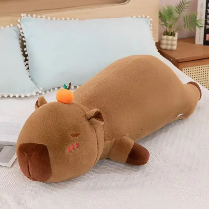 50cm Kawaii Cartoon Giant Strip Capybara Plush Doll Pillow Lying Brown Orange Wings Creative Capybara Plush Toy Home Decor