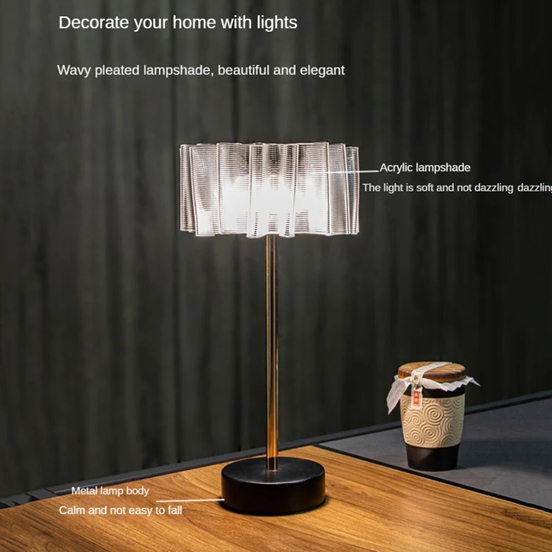 

Pleated Bedside Lamp Charging Table Lamp Night Stand Lamp For Bedroom Lamp Restaurant 3-Level Brightness Atmosphere Decoration
