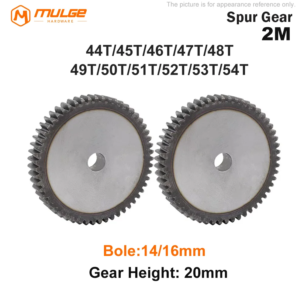 Flat Gear 2M-44T/45T/46T~52T/53T/54Teeth SC45# Carbon Steel Cylindrical Gear Height 20 mm High Frequency Quenching Teeth