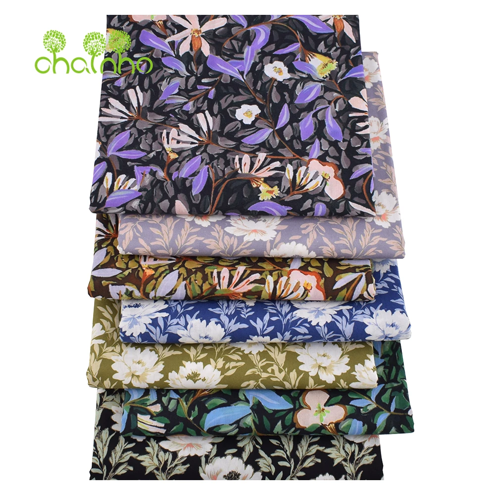 Chainho,Printed Plain Weave Poplin Cotton Fabric,DIY Quilting Sewing Material,Patchwork Cloth,Floral Series,2 Sizes,15PC221