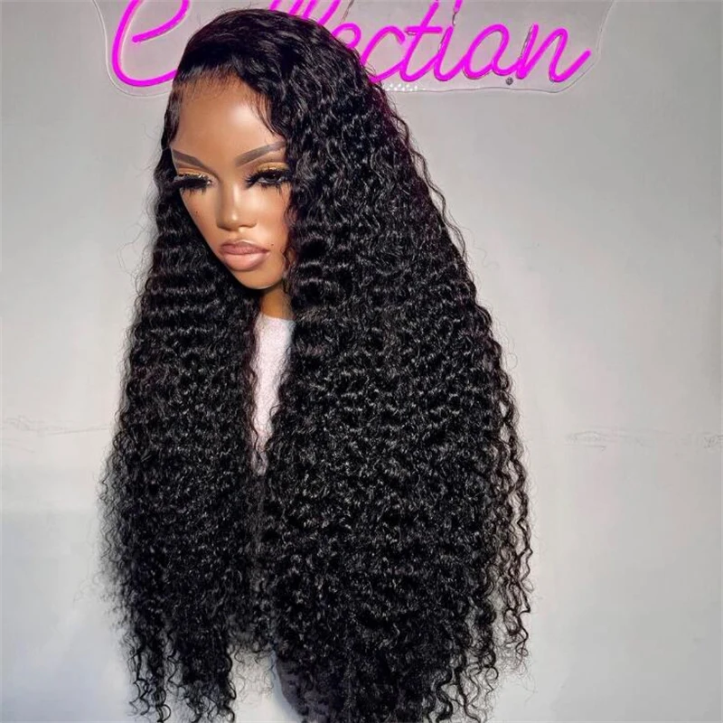 

Soft Glueless 26 Inch Preplucked 180 Density Kinky Curly Long Black Lace Front Wig For Women Babyhair Natural Hairline Daily