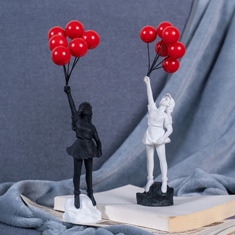 

Balloon Girl Sculpture Banksy Style Tabletop Ornaments Balloon Flying Girl resin Statue Porch Living Room Creative Decoration Cr