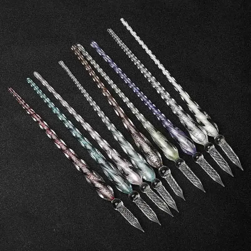 Colored Crystal Glass Dipping Pen Gift Box Gold Powder Colored Ink Signature Pen Friends Classmates Creative StationeryPens Gift