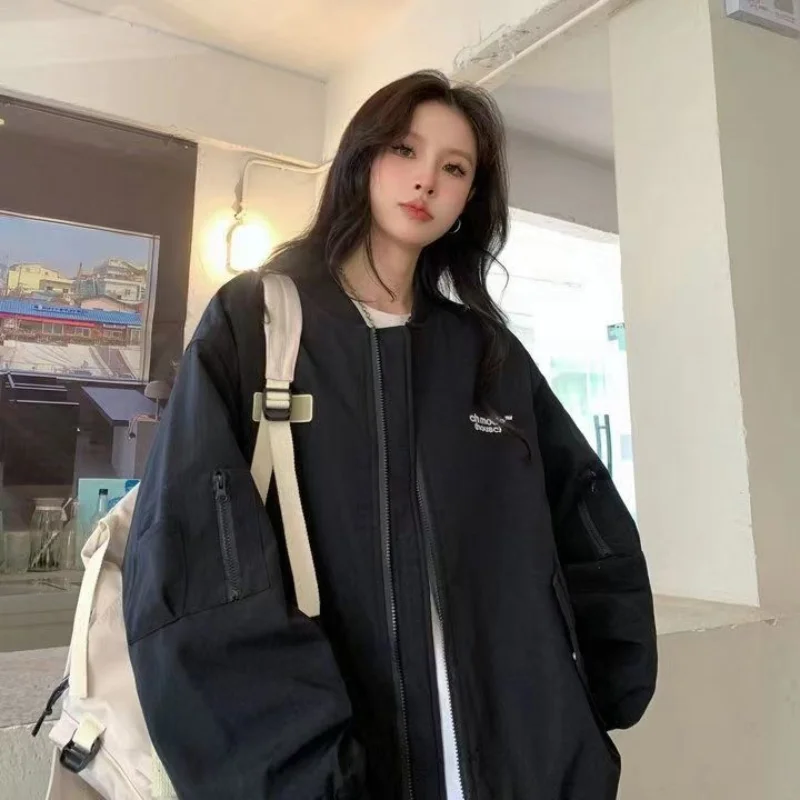 HOUZHOU Vintage Bomber Women's Jacket Oversize Korean Fashion Streetwear Jackets Zipper Harajuku Style Aesthetic Outdoor Coats