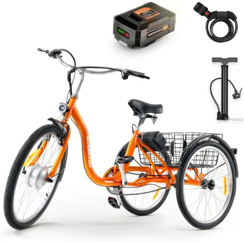 

SuperHandy Adult Tricycle Electric Bike EcoRide 3 Modes, Adaptive Torque Pedal Assist, 250W Motor, (2) Lithium Batteries, 330LB