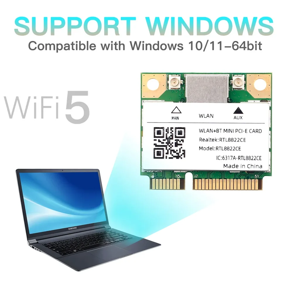 WiFi5 RTL8822CE 1200Mbps Bluetooth 5.1 Dual-band 2.4G/5G 802.11AC Scheda WiFi Rete Mini PcIe Card per laptop Win10 11 7 WiFi5 RTL8822CE 1200Mbps Bluetooth 5.1 Dual-band 2.4G/5G 802.11AC Scheda WiFi Rete Mini PcIe Card per laptop Win10 11 7