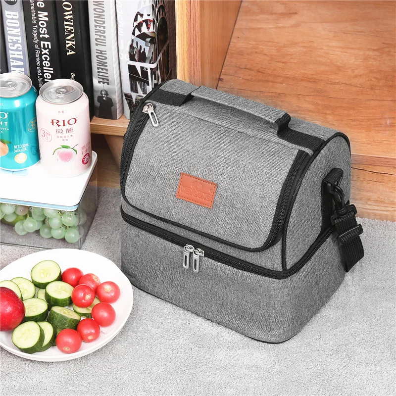 Multifunction Double-Deck Cooler Lunch Box Portable Insulated Food Oxford Fabric Lunch Bag for Work Travel Picnic Bags Tote Bag