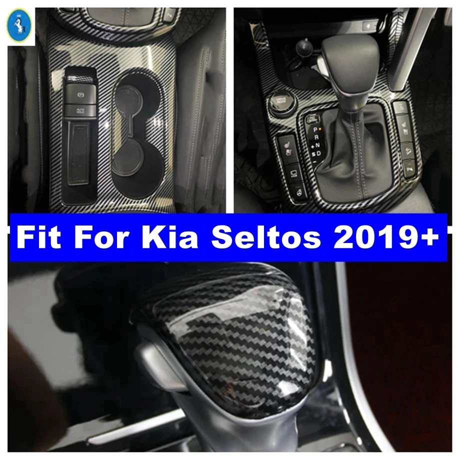 

Carbon Fiber Center Control Gear Shift Head Knob Panel Cover Trim Fit For Kia Seltos 2019 - 2022 Accessories Interior Refit Kit